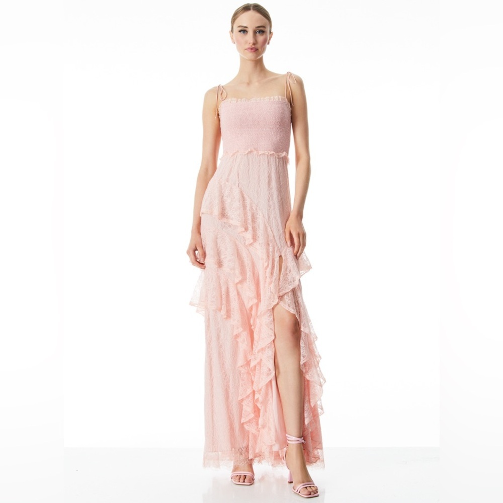 Alice + Olivia Jocelyn Lace Ruffled Tiered Dress